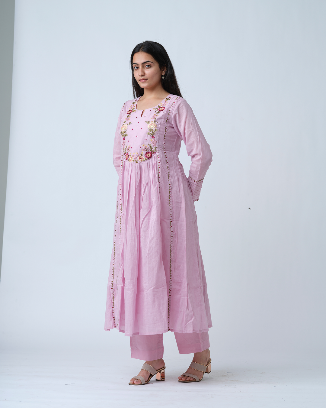 Pink Anarkali embroidered Kurta Set with Embroidered Dupptta