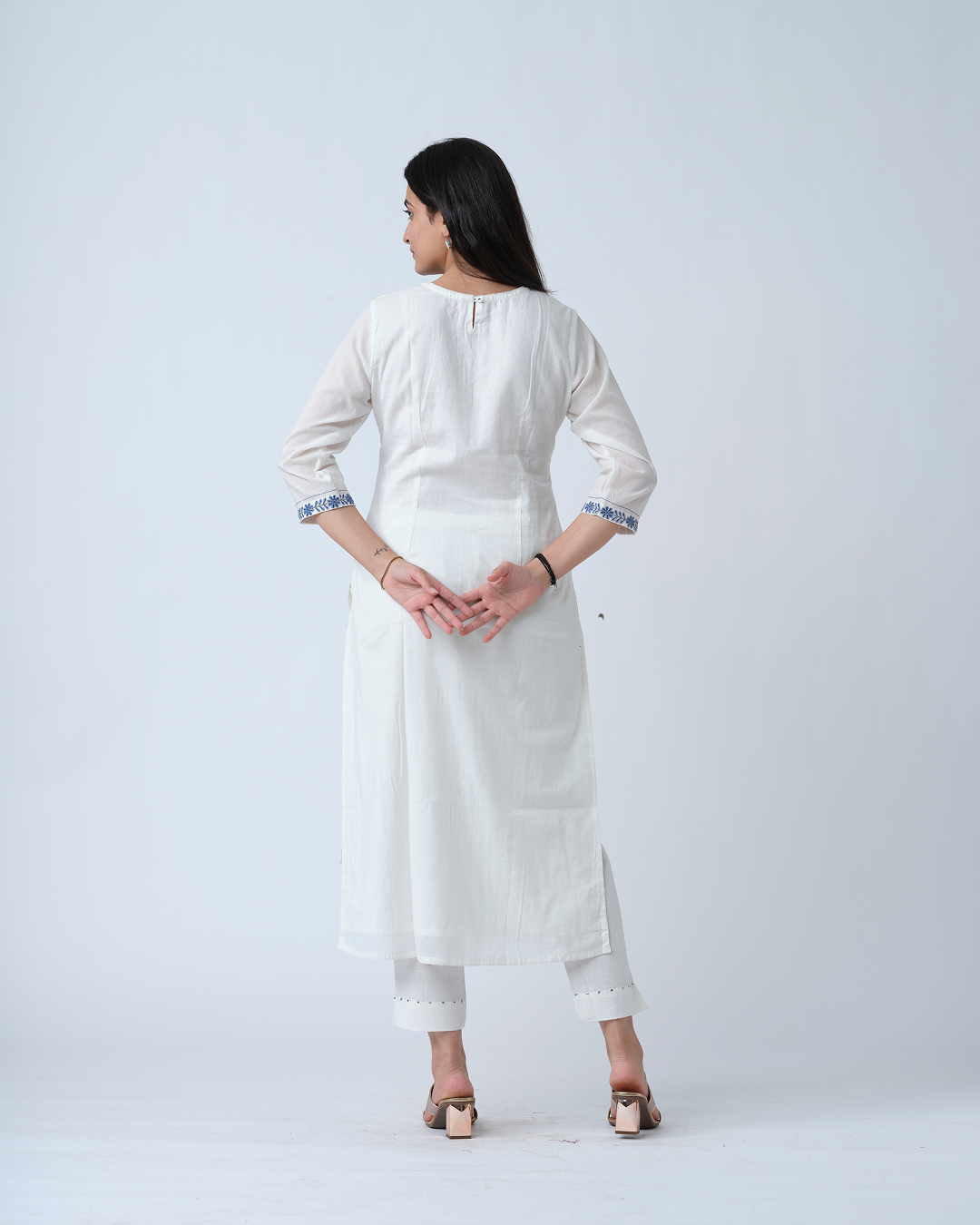 White Stright embroidered Kurta set with trouser