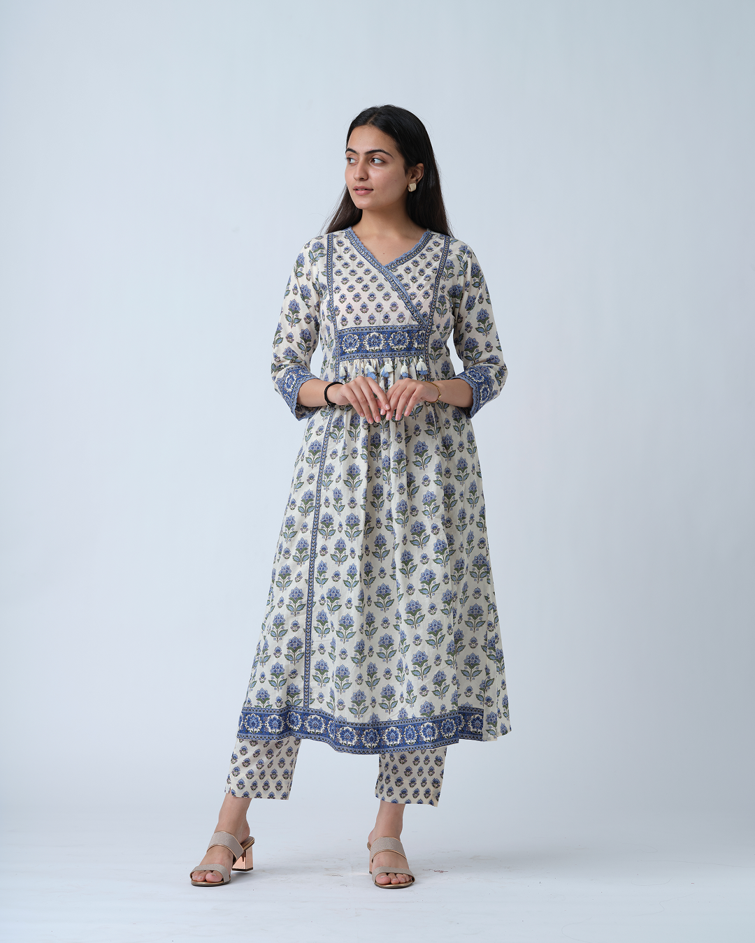 White Printed Anarkali Kurta set With Dupptta