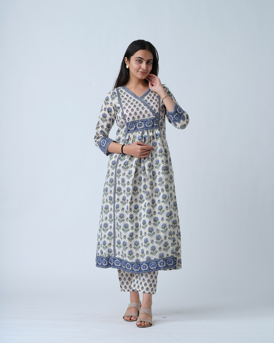 White Printed Anarkali Kurta set With Dupptta