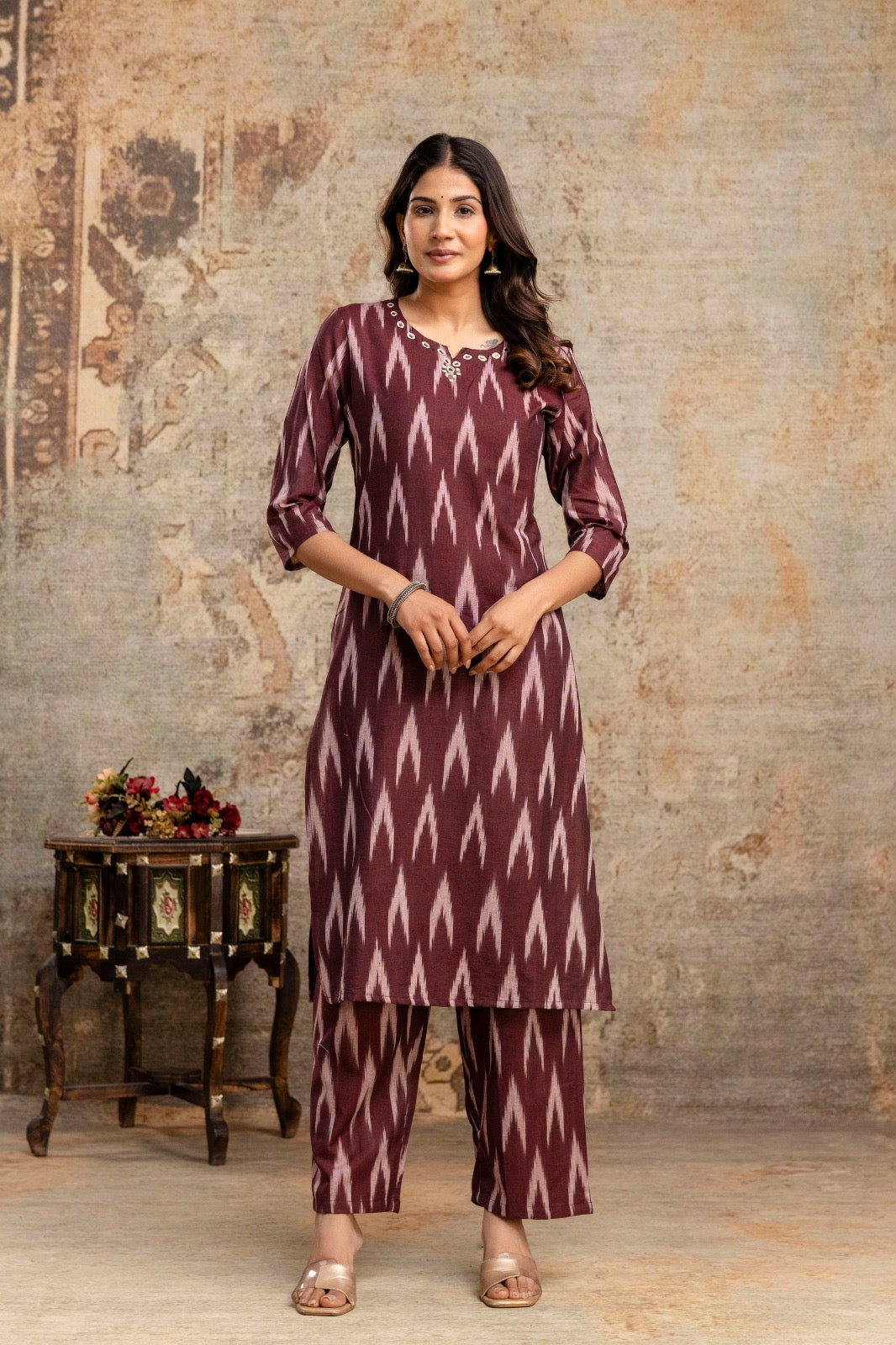 Ikat print pure cotton co-rd set