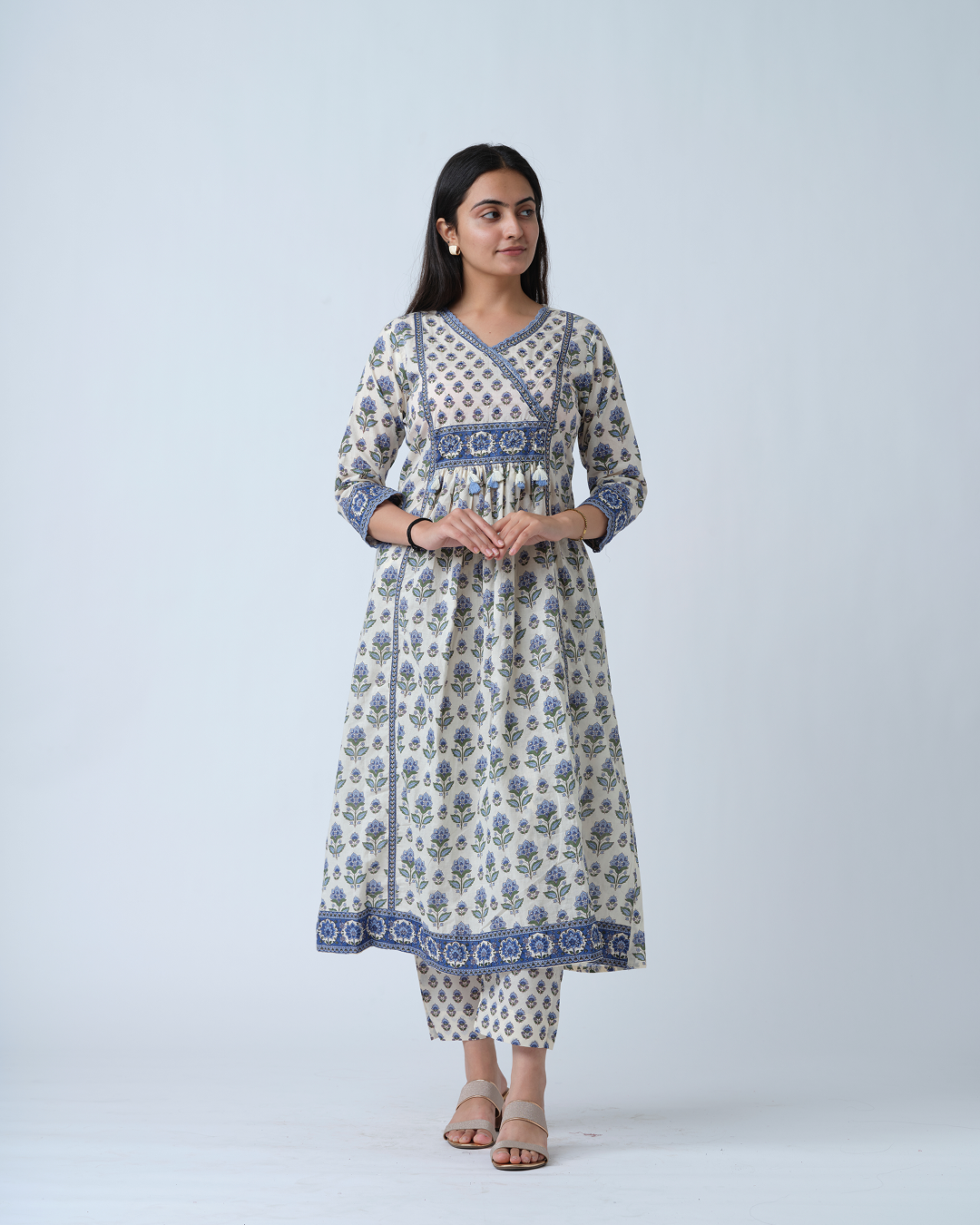 White Printed Anarkali Kurta set With Dupptta