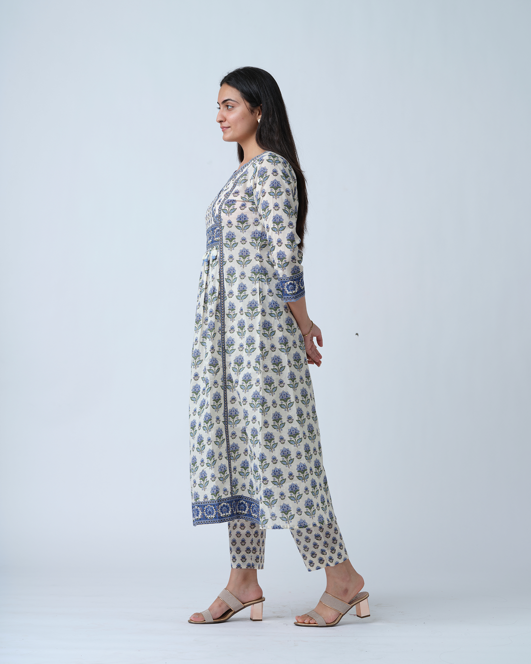 White Printed Anarkali Kurta set With Dupptta