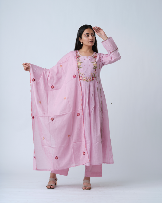 Pink Anarkali embroidered Kurta Set with Embroidered Dupptta