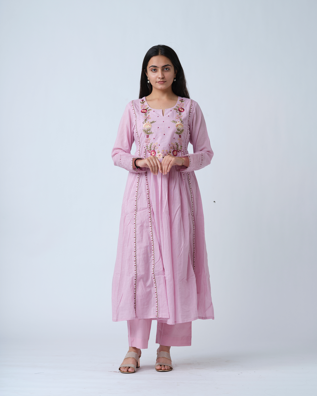 Pink Anarkali embroidered Kurta Set with Embroidered Dupptta
