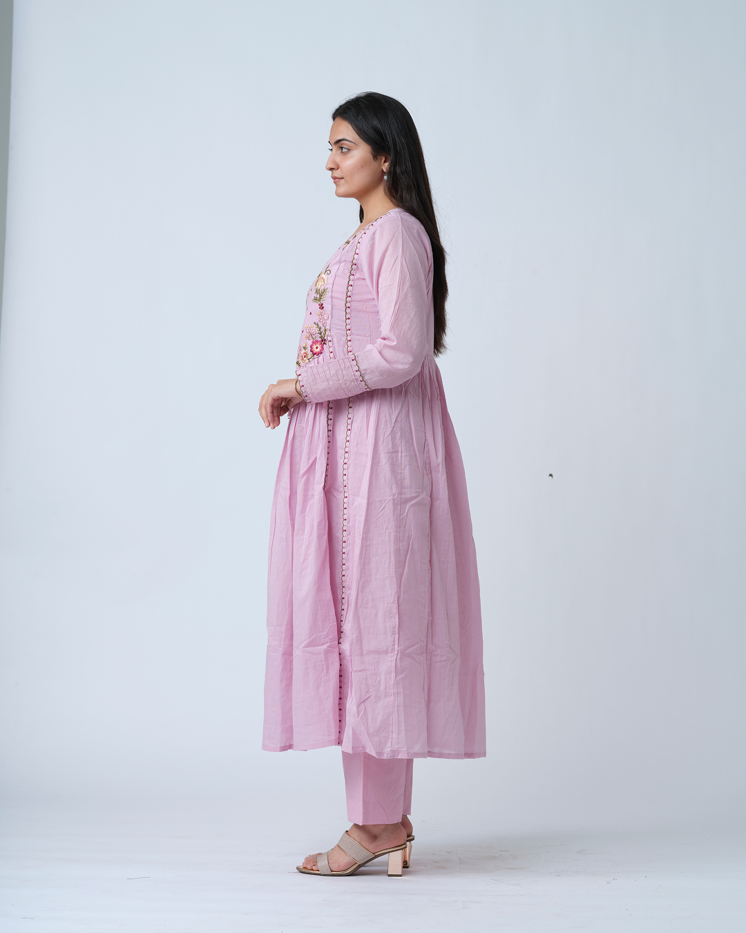 Pink Anarkali embroidered Kurta Set with Embroidered Dupptta