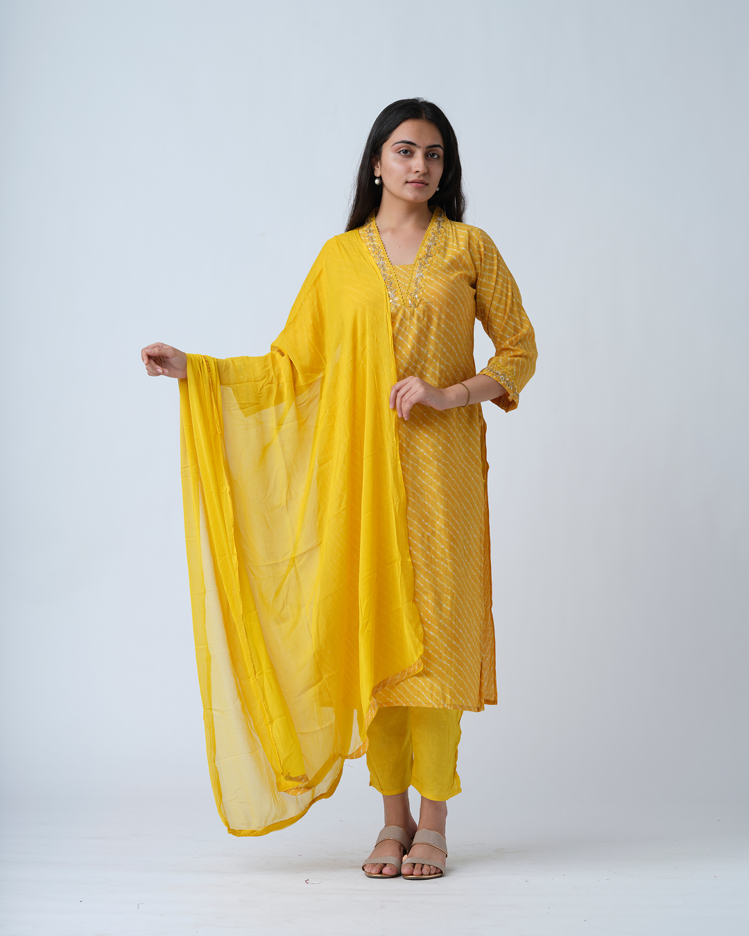 Yellow embroidered Kurta Set with Dupptta