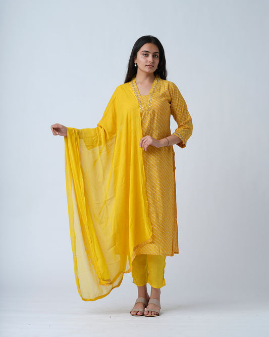 Yellow embroidered Kurta Set with Dupptta