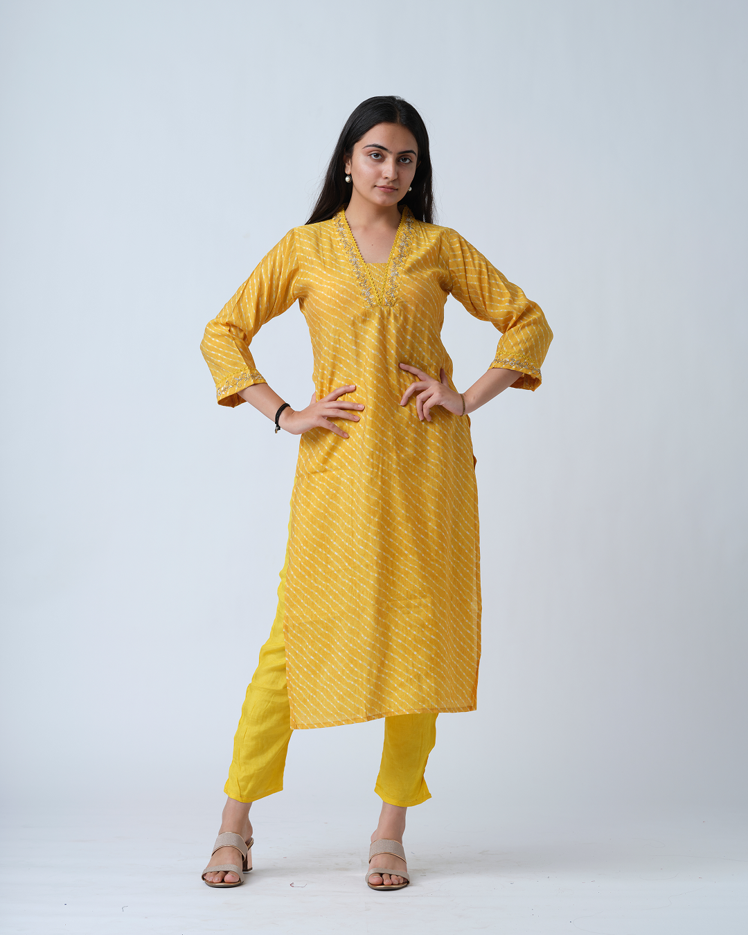 Yellow embroidered Kurta Set with Dupptta