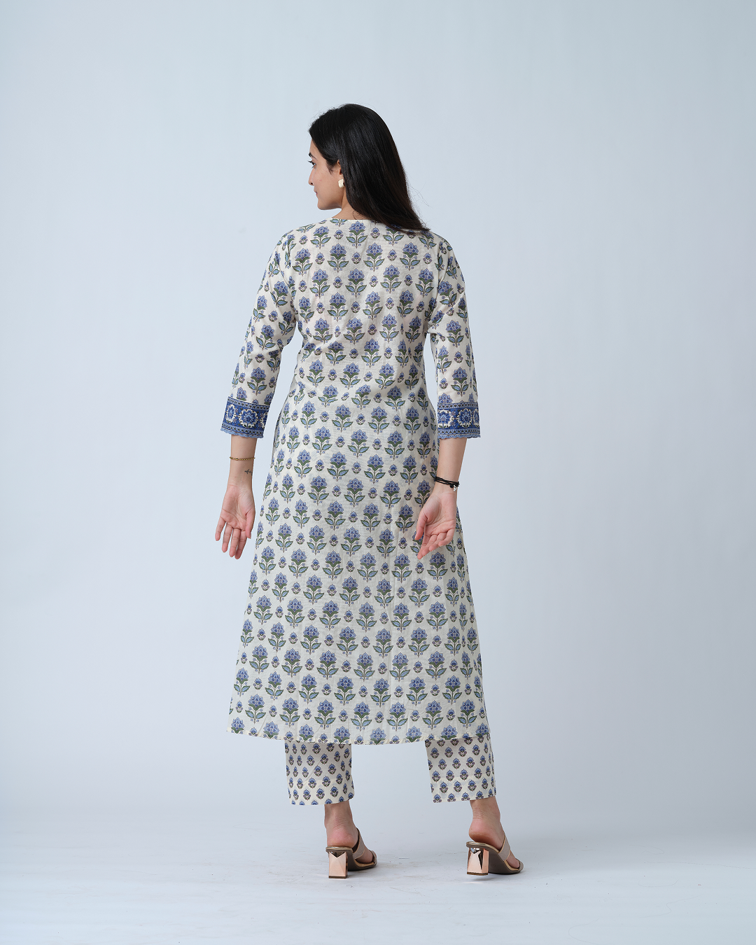 White Printed Anarkali Kurta set With  Dupptta