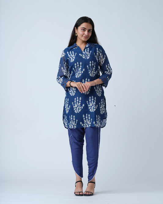 Blue and White Kurta with DhotI