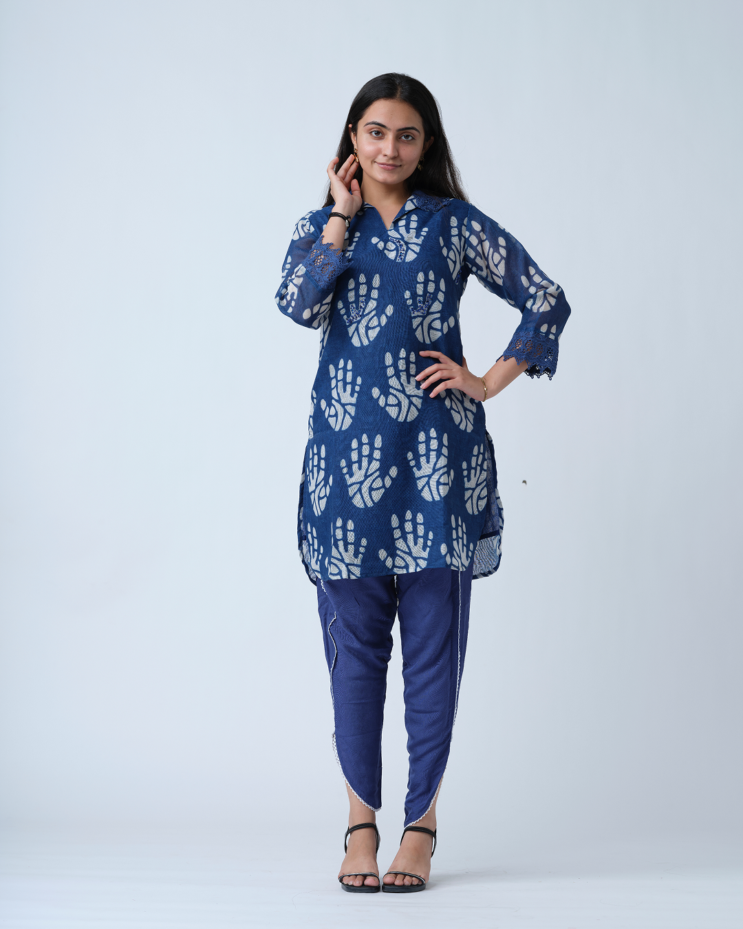 Blue and White Kurta with DhotI