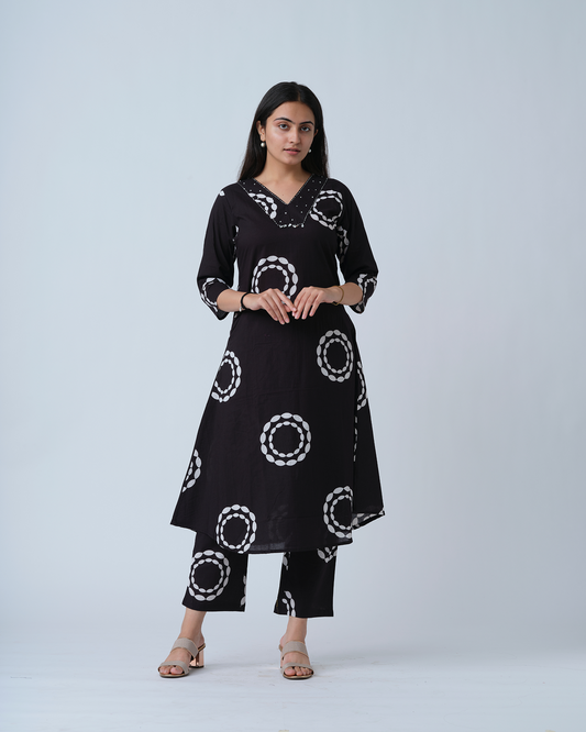 Black A-line Kurta Set