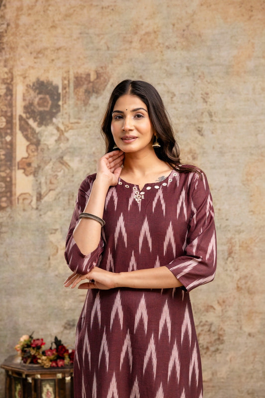 Ikat print pure cotton co-rd set